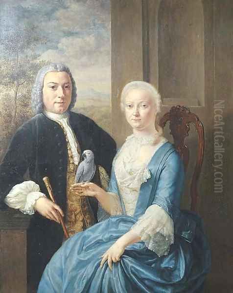 Portrait of Pieter de la Court (1722-1775), small three-quarter-length, on a balcony, in a gold-embroidered oyster-grey jacket and a blue waistocat - view 1