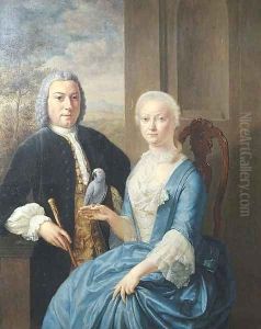 Portrait of Pieter de la Court (1722-1775), small three-quarter-length, on a balcony, in a gold-embroidered oyster-grey jacket and a blue waistocat