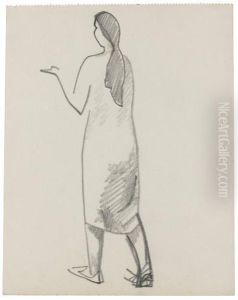 Femme De Dos Debout Bras Gauche Leve