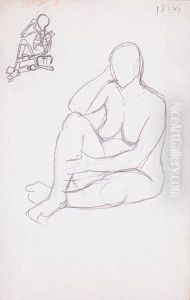 Estudio De Desnudo Femenino Y Esqueleto by Julio Gonzalez