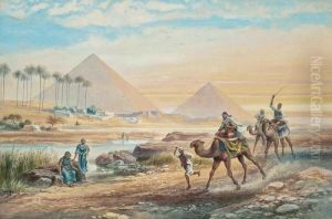 Camels At The Pyramids Of Giza by Frederick Goodall