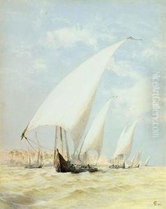 Feluccas On The Nile In A Stiff Breeze by Frederick Goodall