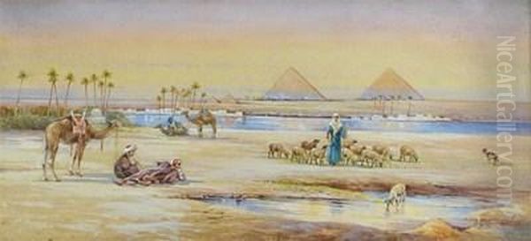 Arabs At An Oasis Near The Pyramids - view 1
