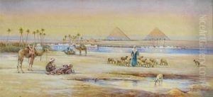 Arabs At An Oasis Near The Pyramids