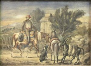 Man On A Horse With A Donkey And A Dog by Frederick Goodall