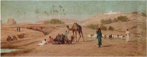 Figures With Sheep And Camels In The Desert by Frederick Goodall
