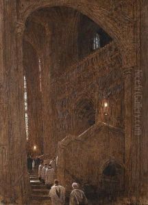 Interior Of Canterbury Cathedral by Albert Goodwin