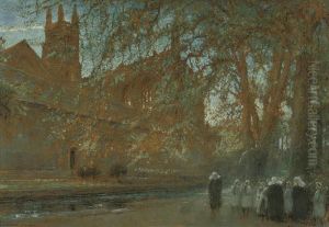 Warden's Garden Of Winchester College, With The Chapel Beyond by Albert Goodwin