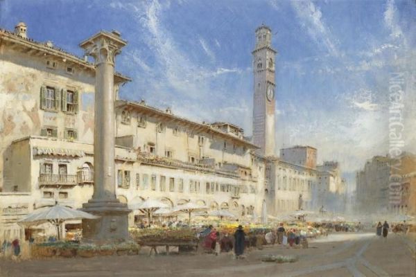 The Flower Market In The Piazza Delle Erbe, Verona, Italy - view 1