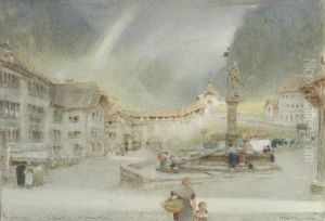 Fribourg, The Fountain In The Lower Town, Switzerland by Albert Goodwin