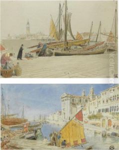 The Church Of The Jesuits, 
Venice; Venetian Boats, From The Englishgarden; Venetian Fishing Boats by Albert Goodwin