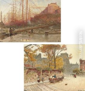 The Docks In Bristol; And The Cathedral Close, Bristol by Albert Goodwin