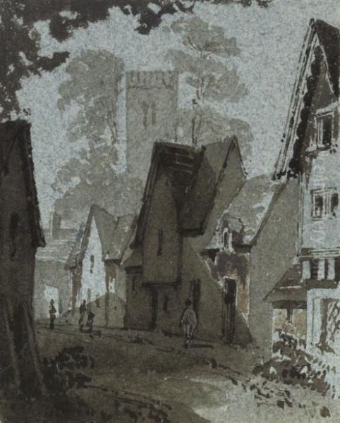 Figures Outside Amberley Church - view 1