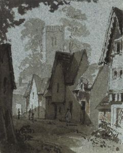 Figures Outside Amberley Church by Albert Goodwin