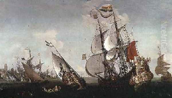 The Eendracht and other shipping off a Dutch port - view 1
