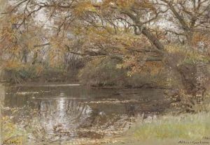 Reflections On A Woodland Pond, October by Albert Goodwin