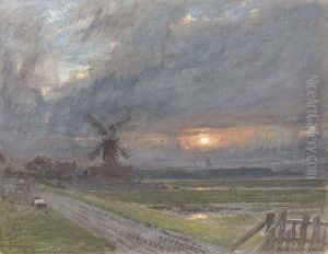 Cley Windmill And Blakeney Church, Norfolk by Albert Goodwin