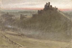Corfe Castle At Sunset by Albert Goodwin