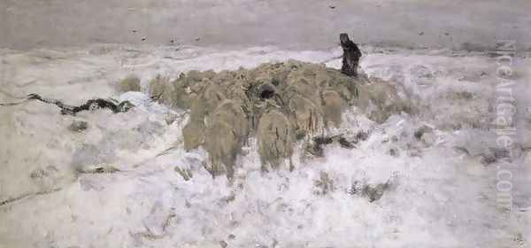 Flock of Sheep in the Snow - view 1