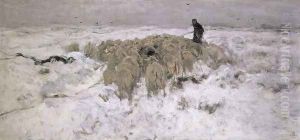 Flock of Sheep in the Snow by Anton Mauve