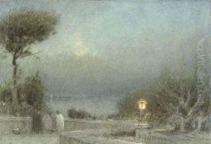 A Garden, Naples And Vesuvius by Albert Goodwin