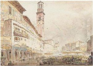 The Flower Market, Piazza Delle Erbe, Verona by Albert Goodwin