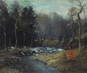 Indian Along A Woodland Stream Indian Along A Woodland Stream