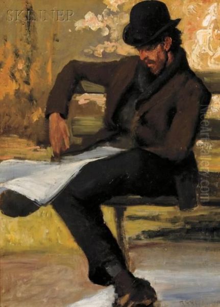 Man Reading On A Park Bench - view 1