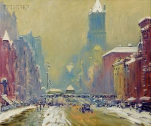 City In Winter, Probably A View Of The Third Avenue El, Newyork