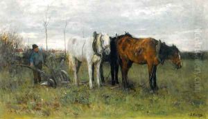 A Girl A Ploughing Farmer by Anton Mauve