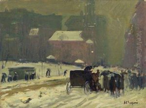 Boston Street Scene And Wharf View/a Double-sided Work