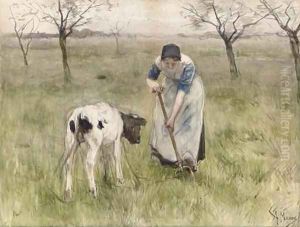 A Peasant Woman and her Calf by Anton Mauve