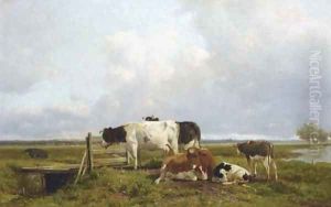 Cattle in an extensive polder landscape by Anton Mauve