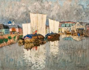 Barges Near The River Bank