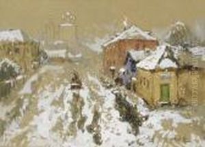 View Of Snowy Street by Konstantin Ivanovich Gorbatov