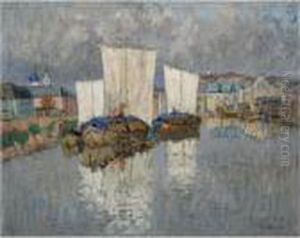 Boats In The Harbour by Konstantin Ivanovich Gorbatov