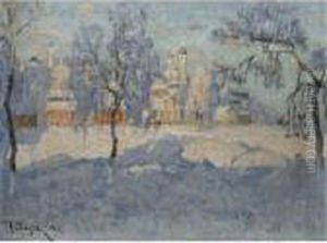 View Of Pskov Under Snow by Konstantin Ivanovich Gorbatov