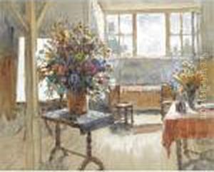 Interior With Bouquet Of Summer Flowers Interior With Bouquet Of Summer Flowers