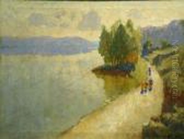 Figures Along A Lake - view 1