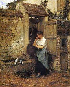 Peasant Girl and Doves by Henry Mosler