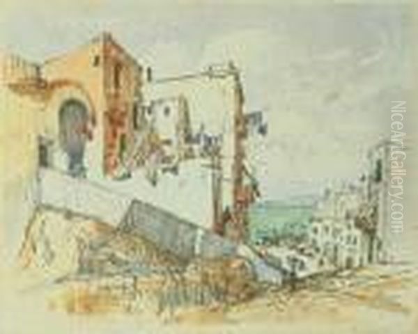 Strassenszene Auf Capri.
Signiert Und Datiert Unten Links: C. Gorbatoff/1927/capri Bzw. Unten
Rechts: C. Gorbatoff. Farbkreiden Und Aquarell Auf Papier . H 33,2; B
41,2 Cm - view 1