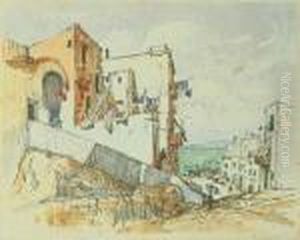 Strassenszene Auf Capri.
Signiert Und Datiert Unten Links: C. Gorbatoff/1927/capri Bzw. Unten
Rechts: C. Gorbatoff. Farbkreiden Und Aquarell Auf Papier . H 33,2; B
41,2 Cm by Konstantin Ivanovich Gorbatov