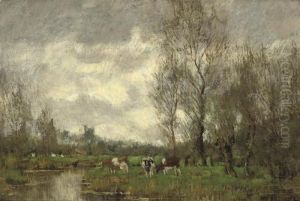 Grazing Cows Near The Waterfront by Arnold Marc Gorter