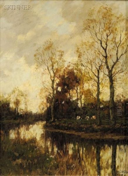 Landscape With Cows By A River At Twilight - view 1