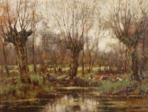 Vieuw On A Smallstream With Resting Cows Near Vorden by Arnold Marc Gorter