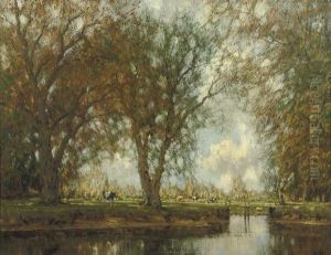 Cows Grazing In A Sunlit Pasture Near The Vordense Beek by Arnold Marc Gorter