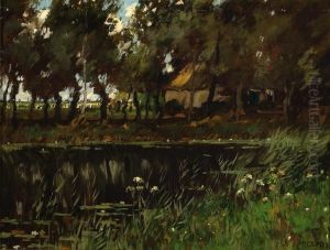 View Of A Fen With In The Background A House Situated Amongst Trees