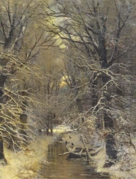 A Stream In Snow Covered Woods - view 1