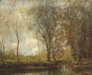Vordense Beek: Cows In A Meadow Near A Stream by Arnold Marc Gorter