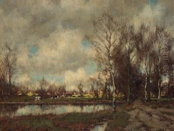 A Landscape With Birchtrees And Cows In A Sunlit Meadow - view 1